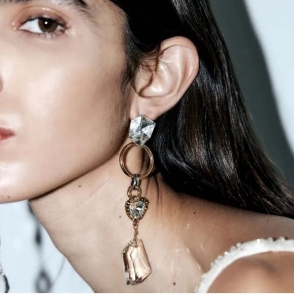 New ZARA Contemporary Glass / Silver Coctail Dangle Earrings - Picture 6 of 11